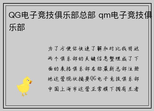 QG电子竞技俱乐部总部 qm电子竞技俱乐部
