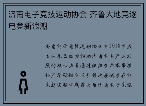 济南电子竞技运动协会 齐鲁大地竞逐电竞新浪潮