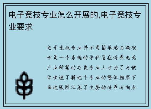 电子竞技专业怎么开展的,电子竞技专业要求